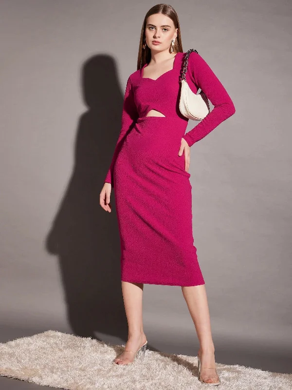 Party DressFront cut out bodycon midi dress in Pink Color