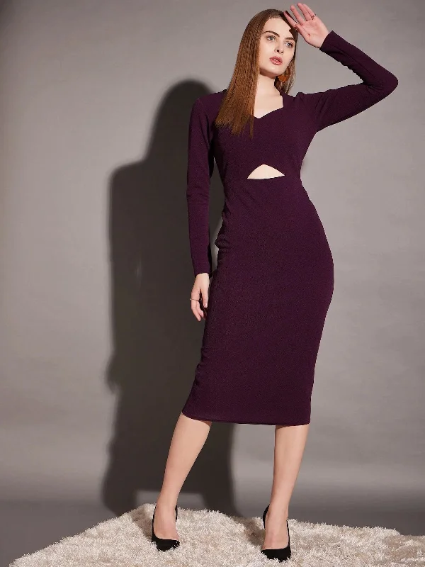 Wedding DressFront cut out bodycon midi dress in Purple Color