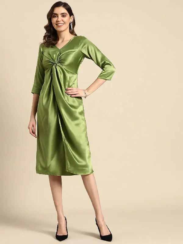 Fit-And-Flare DressFront Twist Midi Dress in Green