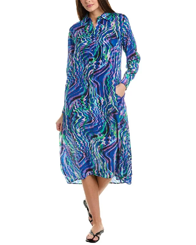 Button-Down DressJohnny Was Moonwave Henley Silk Midi Dress