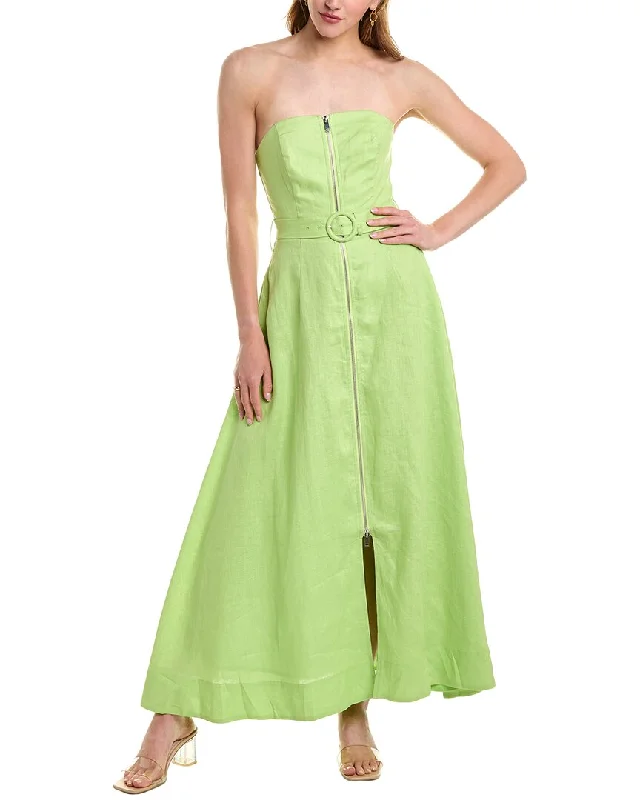 Trumpet DressNicholas Amalthea Strapless Zip Front Belted Linen Midi Dress