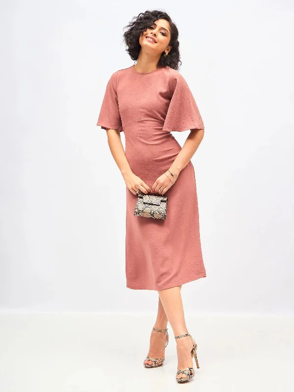 Trumpet DressWomen Brown Knit Back Cut-Out Midi Dress