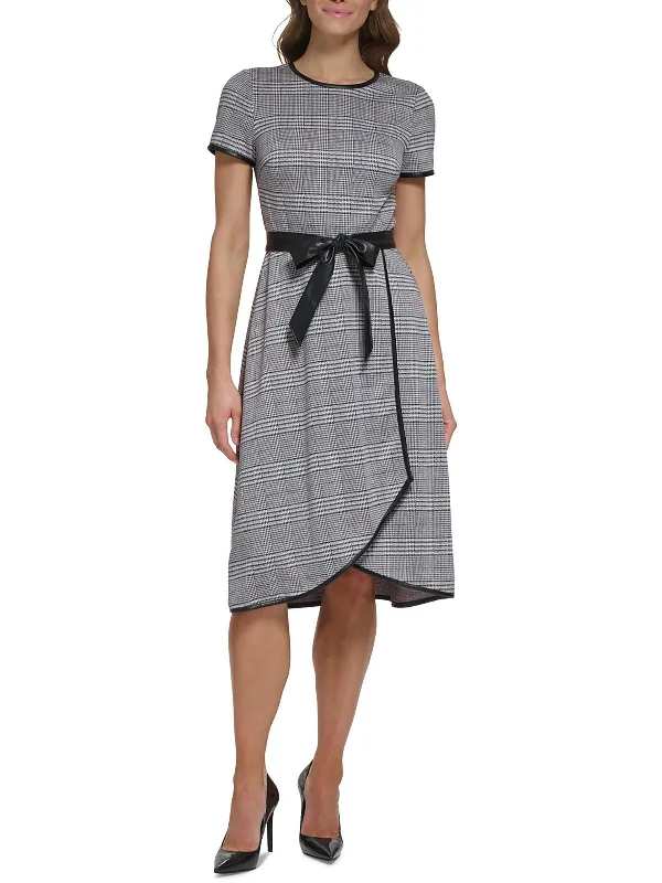 women's affordable dressesWomens Plaid Faux Wrap Midi Dress