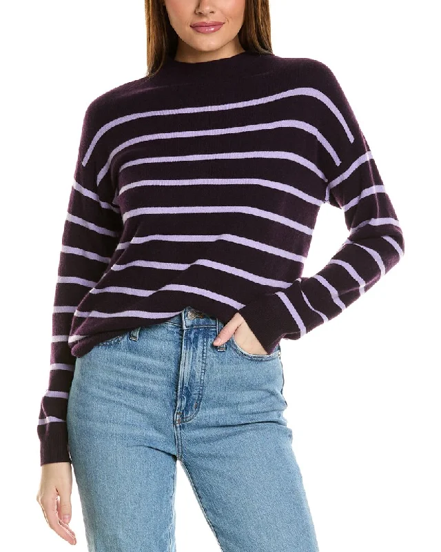 Designer SweatersAmicale Cashmere Jersey Striped Funnel Neck Cashmere Sweater