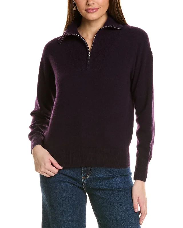 Fitted Cashmere SweatersAmicale Cashmere Rib Detail 1/4-Zip Cashmere Pullover