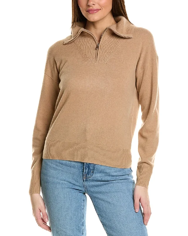 Flannel-Lined SweatersAmicale Cashmere Rib Detail 1/4-Zip Cashmere Pullover