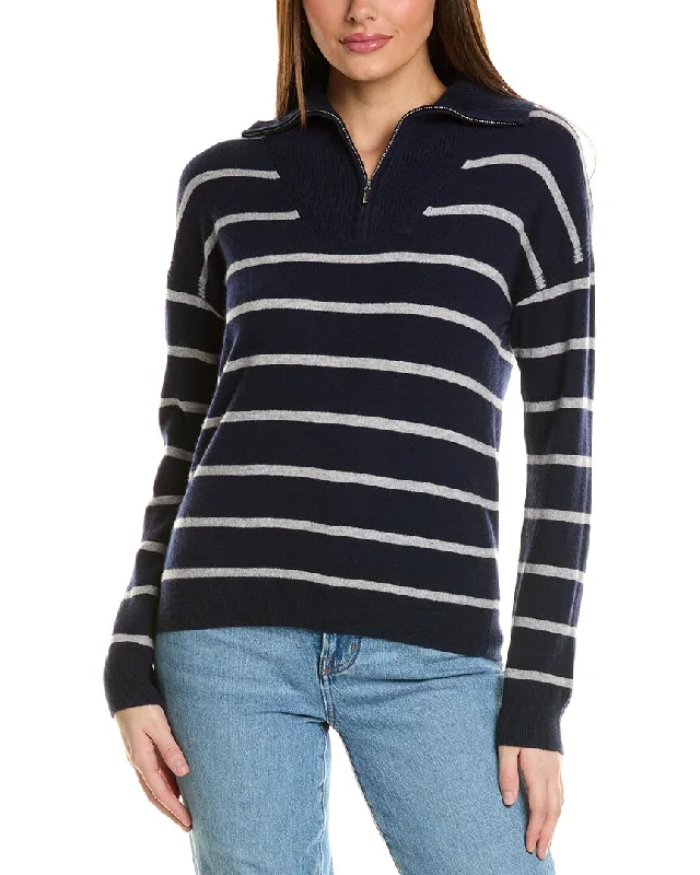 Colorful Comfortable Casual SweatersAmicale Cashmere Striped 1/4-Zip Cashmere Pullover