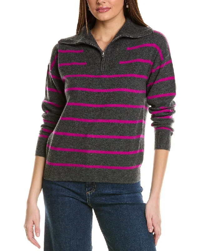 Extra-Large Knitted Crewneck SweatersAmicale Cashmere Striped 1/4-Zip Cashmere Pullover