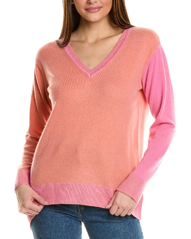 Embellished SweatersCollaboration V-Neck Asymmetrical Colorblocked Cashmere Sweater