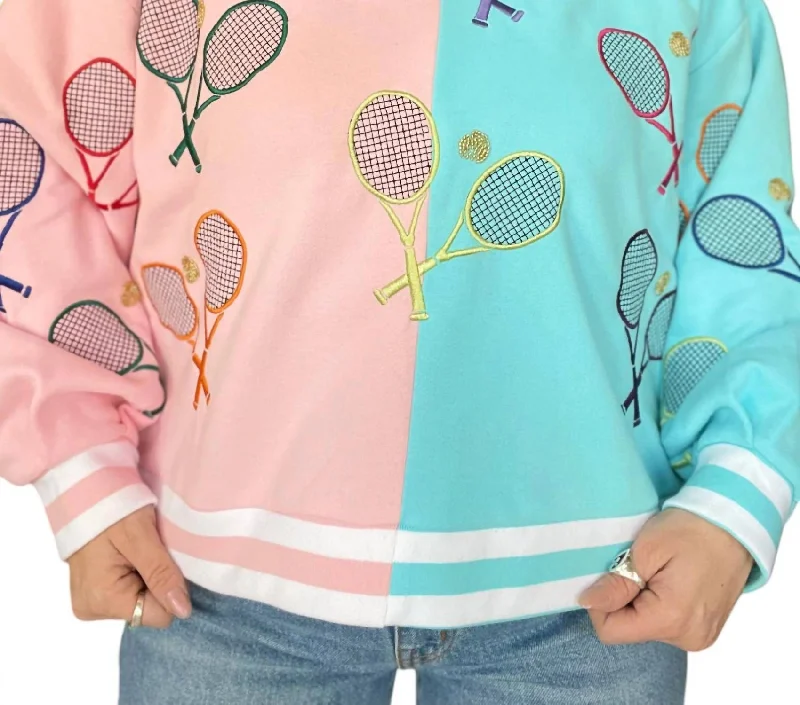 Thick Cashmere SweatersColorblock Tennis Sweatshirt In Light Pink/blue