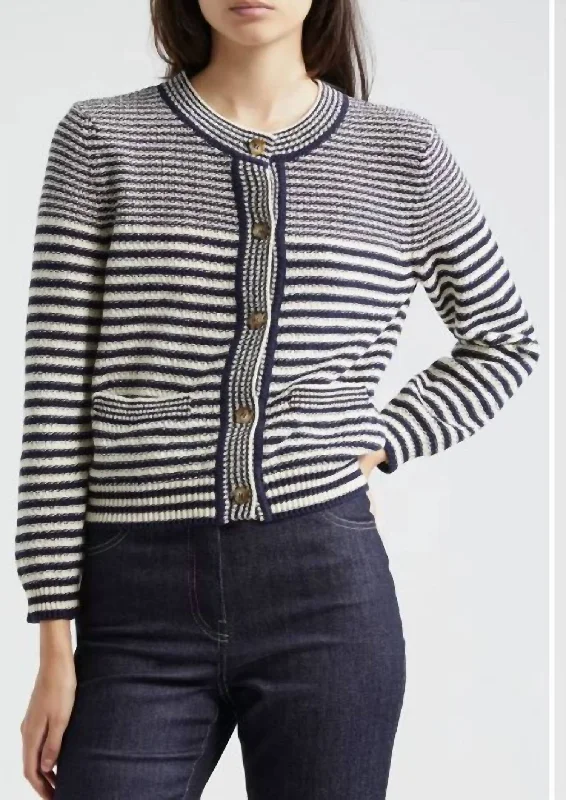 Thick SweatersCompacr Striped Cardi In Navy Multi