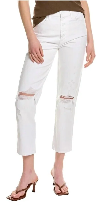 women's denim jeans for curvy womenHi-Waist Button Fly Cropped Straight Jeans In White