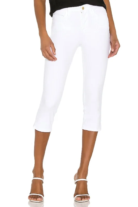 women's denim jeans with distressed hemsLe High Pedal Pusher Jean In Blanc