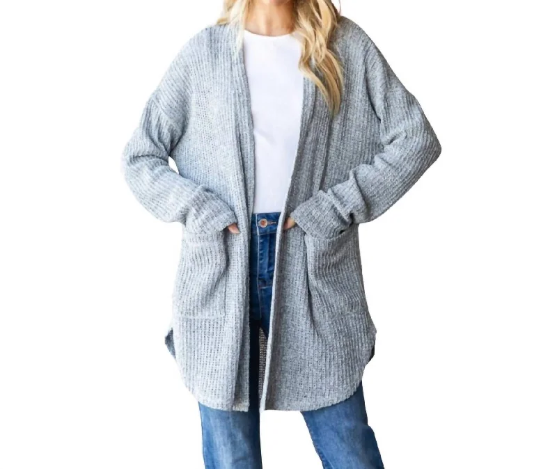 Vintage Flannel SweatersLong Sleeve Cardigan In Grey