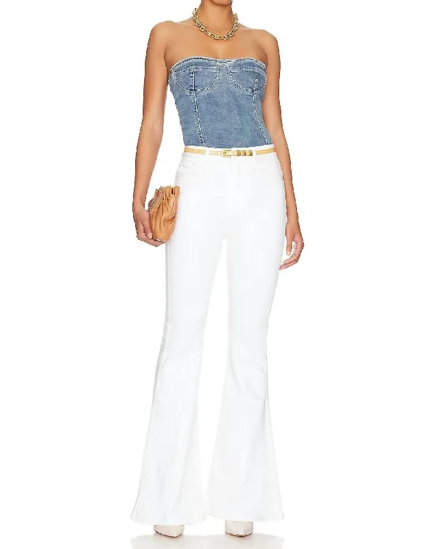 women's distressed denim jeansMega Flare Jeans In White