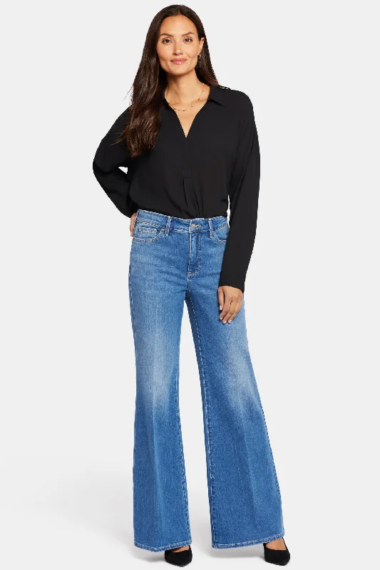 women's denim jeans with leather patchesMia Palazzo Jeans  - Fairmont