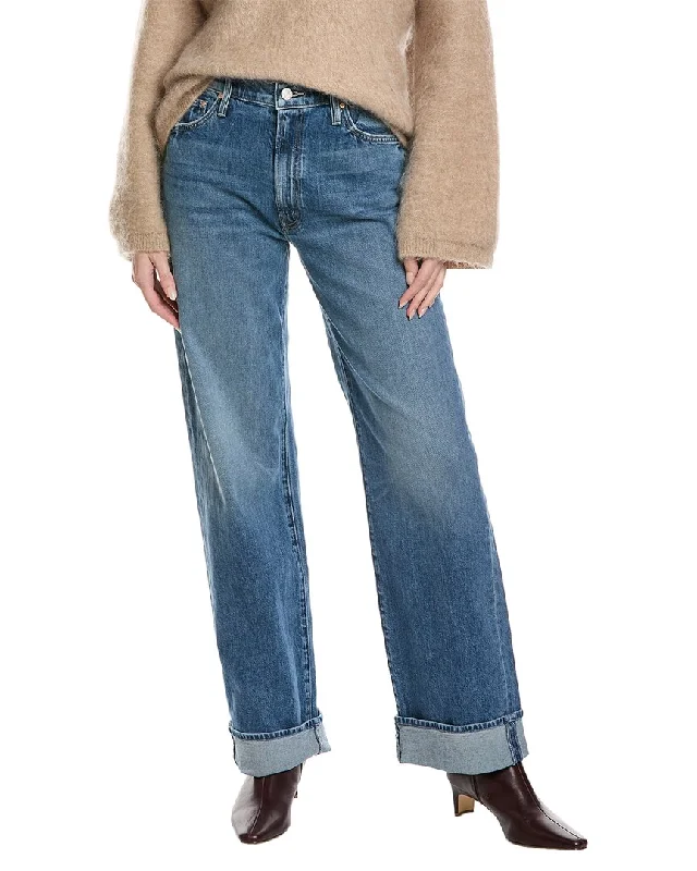 women's denim jeans with zipper-fly closureMOTHER The Dodger Skimp Cuff Music Is The Medium Straight Leg Jean