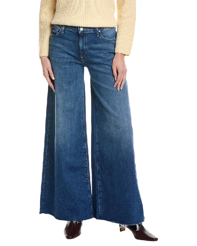 women's denim jeans with adjustable waistbandsMOTHER The Swisher Sneak Fray Punch Buggy Wide Leg Jean