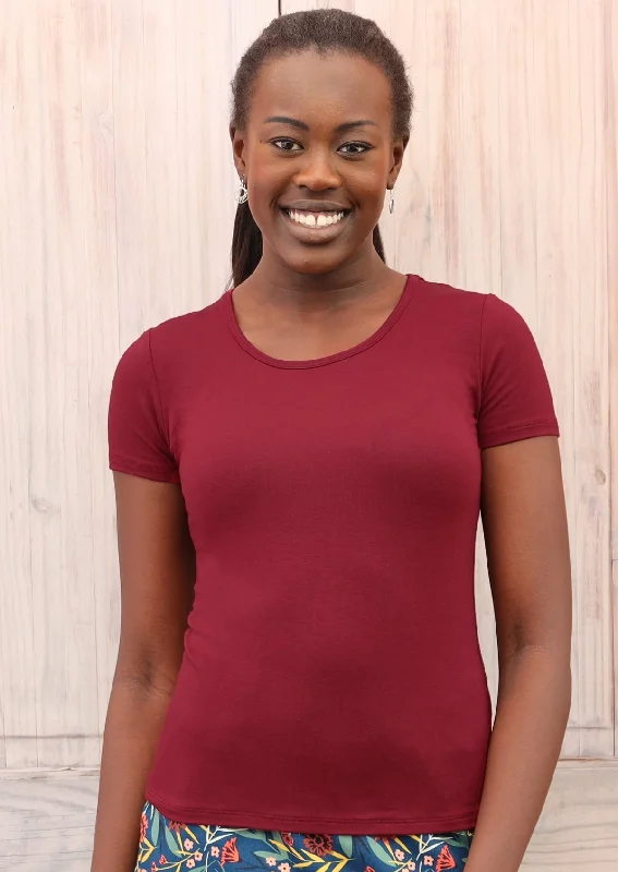 women's tops with floral printsScoop Neck T-Shirt Maroon