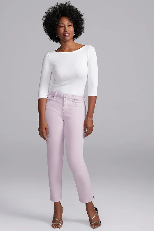 women's denim jeans with elastic waistbandsSlim Straight Ankle Jeans In Short Inseam - Lilac Petal