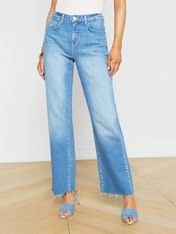 women's faded denim jeansTiana Raw-Hem Wide-Leg Jean In Seneca