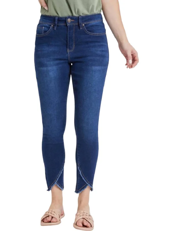 women's elastic waist denim jeansTulip Hem Ankle Jeans In Midnight Sky Blue